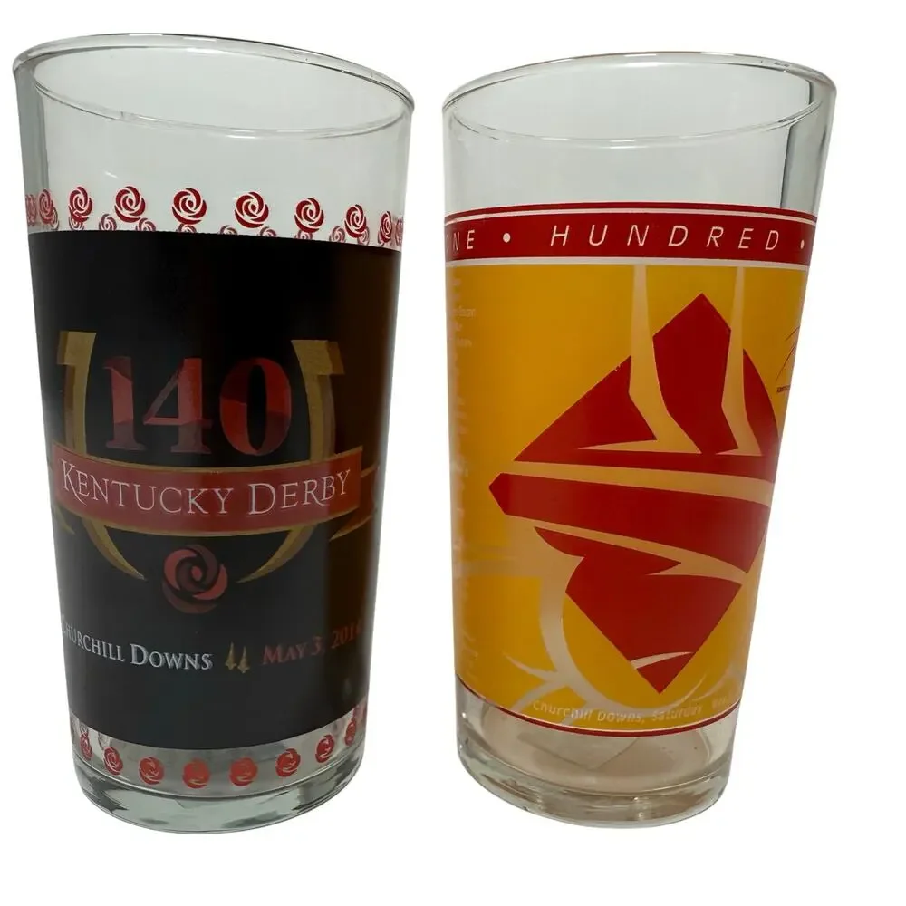 Vintage Kentucky Derby Glass Tumbler Set of 4 Racing MCM Barware 5.25